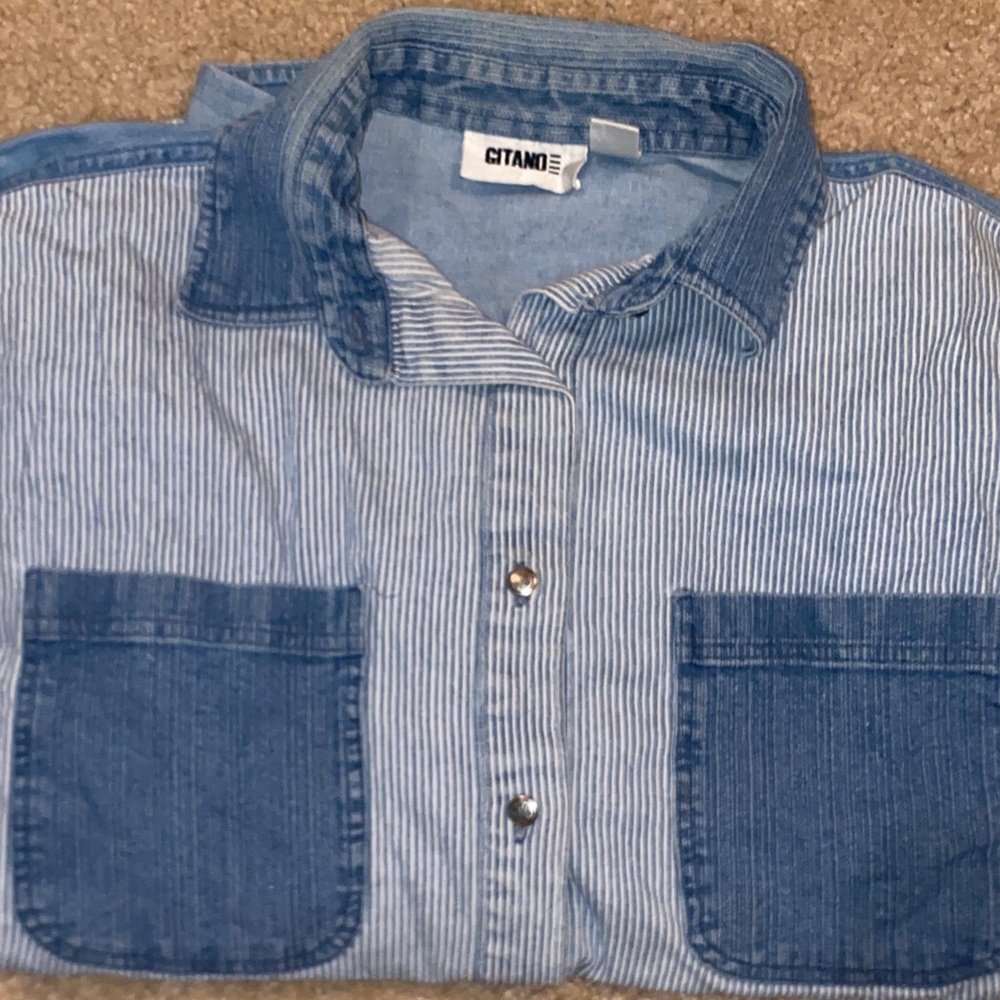 Gitano VINTAGE pin- Striped Button-Front denim Shirt